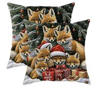 Christmas Foxes Throw Pillow Covers, Cute Foxes Holiday Cushion Covers, Winter Decor for Home Sofa Bedroom Living Room 20x20 Inch