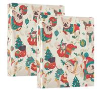 Christmas French Bulldog Cream Binder 3 Rings With Pockets 1/2 Pack Office Supplies 200 Sheets
