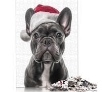 Christmas French Bulldog with Santa Hat Puzzle 500 Pieces Jigsaws Wood Puzzle Jigsaws Learning Educational Puzzle 500pcs (52x38cm)