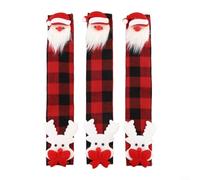 Christmas fridge handle covers with secure strap attachment, crafted from non woven fabric, featuring 3D Santa Claus and snowmen designs for kitchen decoration (C)