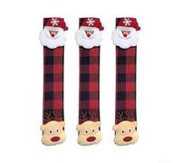 Christmas fridge handle covers with secure strap attachment, crafted from non woven fabric, featuring 3D Santa Claus and snowmen designs for kitchen decoration (A)