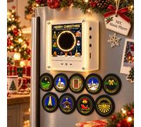 Christmas Fridge Magnet Music Player Set - 9 Pcs Programmable Vinyl Discs | Magnetic Music Box with Pre-loaded Holiday Songs, DIY Reprogrammable Playback, Retro Refrigerator Storage & Desk Decor Gift