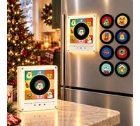 Christmas Fridge Magnet,Vinyl Record Player NFC Music Box Set with 9 Discs | Mini Rotating Magnetic Singing LED Night Light Music Player, Christmas Fridge Decor Holiday Jingle Night Gift Set