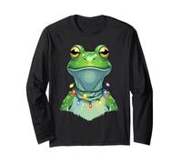 Christmas Frog Cartoon with Colorful Lights Long Sleeve T-Shirt
