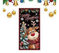 Christmas Front Door Cover, 35.4x70.8in Large Festive Reindeer Front Door Covers, Sturdy Fabric Hanger Backdrop with Easy Installation,Material with Vibrant Holiday Print, Holiday Decoration for Home