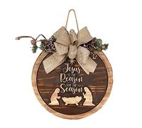 Christmas Front Door Sign Wooden Wreath Jesus is The Reason for The Season Yard Home Festival Christmas Decoration
