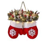 Christmas Front Door Wreath, Christmas Mitten Stockings Wreath with LED Lights, Artificial Snowflake Pine Cone Wreath, Twinkling Christ mas Mitten Wrea th for Front Door Window Wall Decor (Gloves)