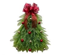 Christmas Front Door Wreath, Handmade Christmas Tree Wreath, Reusable Door Decorations with Ball Ornaments and Bow, for Inside and Outside Decoration Red with LED