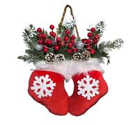 Christmas Front Door Wreath, Twinkling Christmas Velvet Mitten Or Socks Wreath With LED Lights Red Berries Pine Cones And Branches For Porch Patio Mantel Wedding