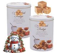 Christmas Fudge Gift Variety Tins - Pack of 2 - Festive Decorative - Includes Vanilla, Clotted Cream, Sea Salt & Caramel (Assorted Luxury Fudge Tin 300g)