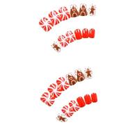 Christmas Full Covers Stick on Nails Cartoon Gingerbreads False Candy Cane Chocolate House Press on Chocolate House False