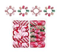 Christmas Full Covers Stick on Nails Lines Press on Short Square False Glittering Artificial for Girl Christmas Artificial Glittering False