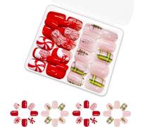 Christmas Full Covers Stick On Nails Stripes Press Short Square False Artificial With Tree Press Full Cover Stick Short Square False