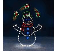Christmas Fun Animated Snowball Fight Light String Christmas Outdoor Led Light String Frame Decor Christmas Yard Signs Stakes for Xmas Garden (Color : Double) (Single)