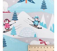 Christmas Fun Fabric Xmas Material - Half Metres & Metre Lengths (Blue Grey Skiing Penguins, Half Metre)
