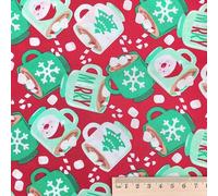 Christmas Fun Fabric Xmas Material - Half Metres & Metre Lengths (Red Hot Chocolate Mugs, 1 Metre)