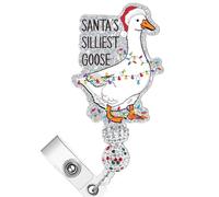 Christmas Funny Badge Reel, Cute Santas Sillliest Goose Nurse ID Badge Holder, Retractable Acrylic Glitter Badges with Alligator Clip for Medical Assistant LPN MA RN Nursing Work Accessories
