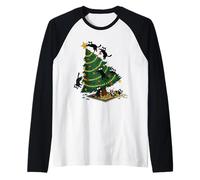 Christmas Funny Black Cats Xmas Tree Chaos Holiday Cat Lover Raglan Baseball Tee