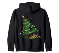 Christmas Funny Black Cats Xmas Tree Chaos Holiday Cat Lover Zip Hoodie