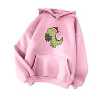Christmas Funny Costumes for Women Hoodies Y2K 60Th Birthday Gifts for Women Camping Women Autumn Winter Casual Cute Little Dinosaur Pocket Hooded Sweater (Pink #3, M) Promotion Sale Clearance
