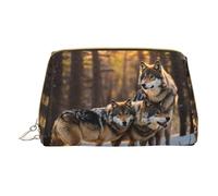 Christmas Funny Gnomes Print Leather Cosmetic Bag Small Travel Makeup Bag for Women, Cosmetic Organizer Makeup Bag for Handbag, Wolves, One Size