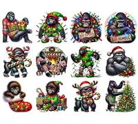 Christmas Funny Gorilla UV DTF Stickers, Rub on Transfer Stickers DIY - Glass - Tumbler - Cup - 12 Pcs - 65mm AZ45