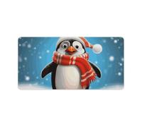 Christmas Funny Penguin Desk Pad Large Desk Protector Blotter Mat with Non-Slip Rubber Base Extended Waterproof Mouse Keyboard Pad Stitched Edge for Gaming Writing Office Home