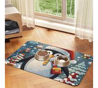 Christmas Funny Penguin Dog Food Mats for Floors, 12x18 Inch Non-Slip Super Absorbent Pet Food Mat, Dishwasher Dog Mat for Food and Water, Cute Rubber Quick Dry Pet Feeding Mat for Dogs Puppy Cats