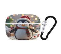 Christmas Funny Penguin Earbuds Organizer Shockproof Protective Airpods Pro Cover with Carabiner Clip Anti Fall Carrying Earphone Case Cover for Airpods Pro 2nd Generation White