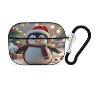 Christmas Funny Penguin Earbuds Organizer Shockproof Protective Airpods Pro Cover with Carabiner Clip Anti Fall Carrying Earphone Case Cover for Airpods Pro 2nd Generation Black