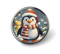 Christmas Funny Penguin Lapel Pin Badge Round Metal Button Pin Personalized Novelty Pinback Button Badges Funny Recognition Enamel Pins Novelty Cute Cartoon Brooch Pin for Jacket Bag Coat