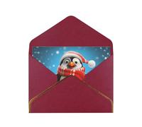 Christmas Funny Penguin Luxury Pearl Paper Greeting Card With Gold Border, Blank Inside, With Envelope - Birthday, Wedding, Christmas, Valentine