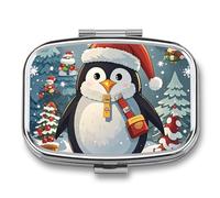 Christmas Funny Penguin Pill Box 2 Compartment Square Pill Box for Pocket Purse Portable Travel Medicine Tablet Vitamin Holder Organizer Mini Decorative Pill Case