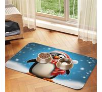Christmas Funny Penguins Pet Feeding Mat Absorbent Pu Leather Dog Cat Food Mats Contain Spills Protects Floors, Anti-Slip Dog Bowl Mats Easy Clean Pet Placemats 40x60cm