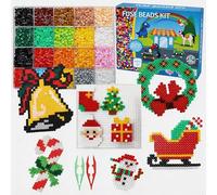 Christmas Fuse Beads for Kids Craft Art, 7000PC 5MM Melty Beads Set, Iron Melting Beads Craft Kit with Pegboards, Ironing Paper and Chain Accessories for Kids Boys Girls Christmas Birthday Gift