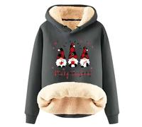 Christmas Fuzzy Hoodies for Women Fleece Lining Wine Glass Gnome Ladies Xmas Tops Casual Loose Xmas Graphics Pullover Sweatshirts Lightweight and Comfortable Winter Tops