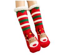 Christmas Fuzzy Socks For Women Slipper Socks for Women Winter Reindeer Snowflake Winter Xmas Cute Novelty Crew Coral Fleece Warm Non Slip (Red, One Size)