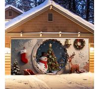 Christmas Garage Door Banner, Christmas Door Cover, Holiday Snowman Backdrop Winter Wall Decorations for Indoor Outdoors, Outdoor Xmas Garage Doors Mural (RED-4)