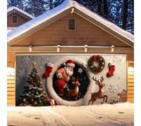 Christmas Garage Door Banner, Christmas Door Cover, Holiday Snowman Backdrop Winter Wall Decorations for Indoor Outdoors, Outdoor Xmas Garage Doors Mural (RED-6)