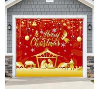 Christmas Garage Door Banner Kit, Polyester Large Christmas Garage Door Cover Gorgeous Festive Backdrop for Outdoor Indoor Holy Nativity Xmas Eve Decorations