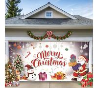 Christmas Garage Door Banner,Large Merry Christmas Garage Door Cover, Backdrops for Indoor Outdoor Door House Decor Red Snowman Snowflake Backdrop for Holiday,Outdoor Photoshoot (Style B, 6.5×5ft)