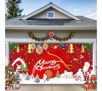 Christmas Garage Door Banner,Large Merry Christmas Garage Door Cover, Backdrops for Indoor Outdoor Door House Decor Red Snowman Snowflake Backdrop for Holiday,Outdoor Photoshoot (Style E, 7×16ft)
