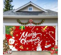 Christmas Garage Door Banner,Large Merry Christmas Garage Door Cover, Backdrops for Indoor Outdoor Door House Decor Red Snowman Snowflake Backdrop for Holiday,Outdoor Photoshoot (Style F, 6.5×5ft)