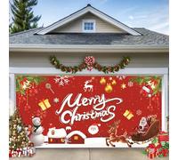Christmas Garage Door Banner,Large Merry Christmas Garage Door Cover, Backdrops for Indoor Outdoor Door House Decor Red Snowman Snowflake Backdrop for Holiday,Outdoor Photoshoot (Style D, 7×16ft)
