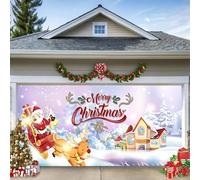 Christmas Garage Door Banner,Large Merry Christmas Garage Door Cover, Backdrops for Indoor Outdoor Door House Decor Red Snowman Snowflake Backdrop for Holiday,Outdoor Photoshoot (Style C, 6.5×5ft)