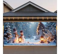 Christmas Garage Door Cover Banner, Large Outdoor Hanging Backdrop Christmas Tree Dinner Reindeer Theme Holiday Wall Decor for Garage Background Holiday Decoration(Snowman,8x7FT)