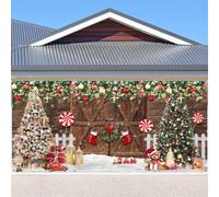Christmas Garage Door Cover Decorations 7x16ft Large Barn Door Banner Christmas Garage Door Banner Candy Xmas Tree Winter Snow Background Hoilday Outdoor Wall Decor