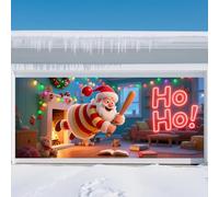 Christmas Garage Door Cover Decorations Banner Backdrop, Merry Christmas Cover Banner Garage Door Murals Santa Claus for Xmas Eve Holiday Party Wall,8 x 16 ft