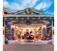 Christmas Garage Door Cover Decorations, Garage Christmas Buddy Banner Xmas Snow Santa Hanging Decoration Photography Wall Backdrop for Xmas Home Holiday Decor(Santa A,16x7FT)