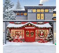 Christmas Garage Door Cover, Hanging Backdrop Door Cover Christmas Garage Wall Decorations for Outdoor Home Yard Party Photo Backgrounds,Santa's Shop,16 * 7FT